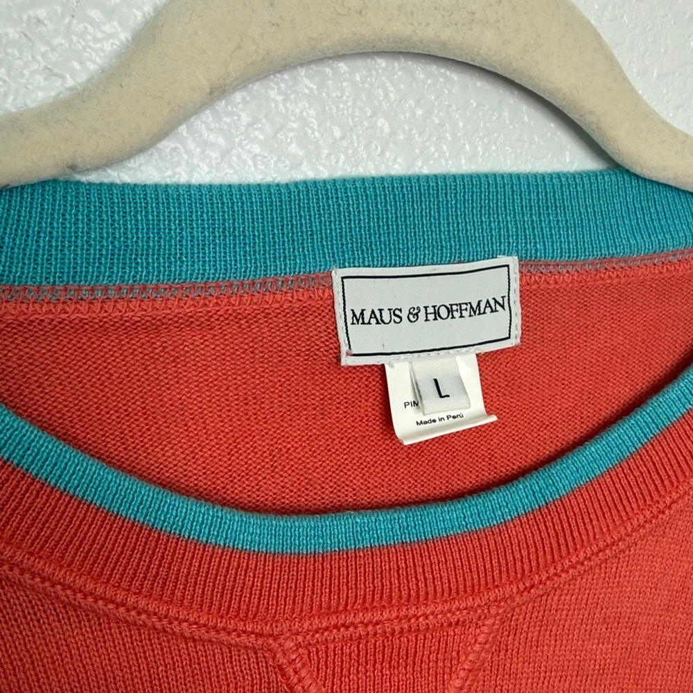 Maus & Hoffman Men's Harvey Pima Cotton Crewneck Orange Blue Large - Picture 3 of 5